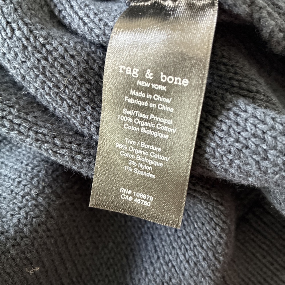 Rag & Bone Navy Blue Short Sleeve Belted Wrap Cardigan Crochet Knit Shawl Collar - Picture 9 of 12